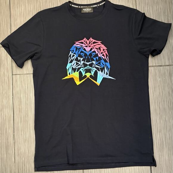 Maceoo Men's Neon Embroidered T-Shirt Navy Blue Size Large - Picture 1 of 6